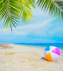 Zelfklevend Fotobehang colorful ball under a palm tree © Gabriele Maltinti