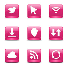 Web Internet Social Square Vector Pink Icon Design Set