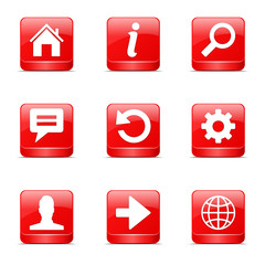 Web Internet Square Vector Red Icon Design Set