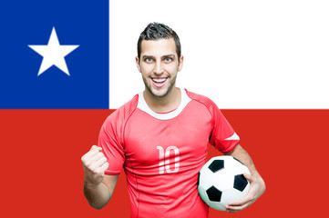 Chilean fan celebrates on Chile flag background