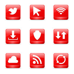 Web Internet Social Square Vector Red Icon Design Set