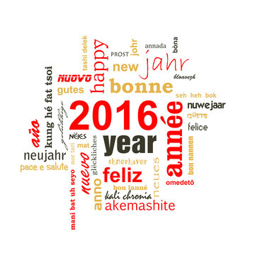 2016 new year multilingual text word cloud square greeting card