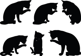 Vector Image - cat silhouette in Cleaning Paw pose