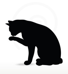 Vector Image - cat silhouette in Cleaning Paw pose