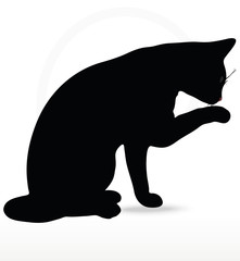 Vector Image - cat silhouette in Cleaning Paw pose