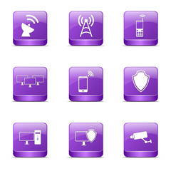 Telecom Communication Square Vector Violet Icon Design Set