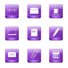 Office Work Square Vector Violet Icon Design Set