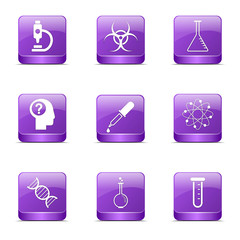 Science Instruments Square Vector Violet Icon Design Set