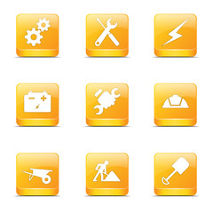 Construction Tools Square Vector Yellow Icon Design Set