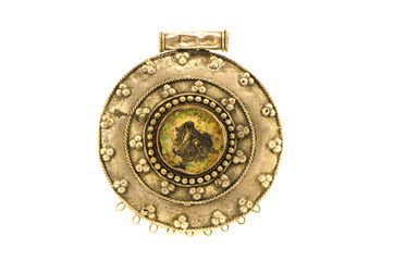 antigue metal  indian woman pendant isolated on white