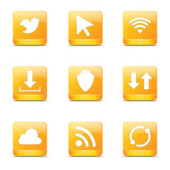 Web Internet Social Square Vector Yellow Icon Design Set