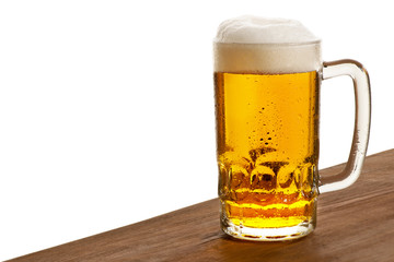 glass of beer on the white