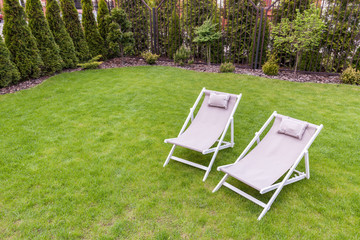 Deck chairs in the garden
