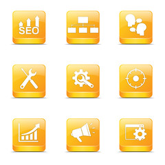 SEO Internet Sign Square Vector Yellow Icon Design Set 5