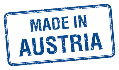 made in Austria blue square isolated stamp