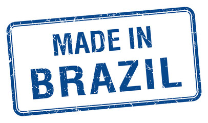made in Brazil blue square isolated stamp