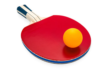 rackets and ping pong ball for playing table tennis on white iso