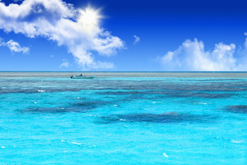 Crystal clear blue coral water of a Red Sea