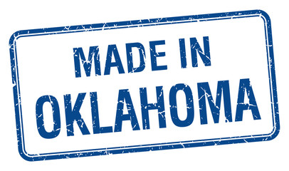 made in Oklahoma blue square isolated stamp