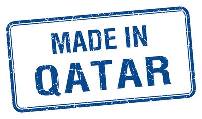 made in Qatar blue square isolated stamp
