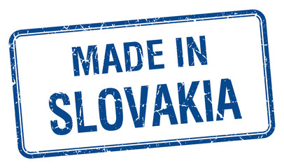 made in Slovakia blue square isolated stamp