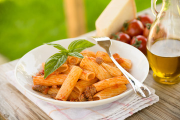 Tomato pasta with beef meat, Italian Cuisine 