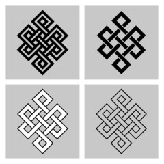 The Endless Knot. Sacred symbol of the rebirth's concatenation in the Buddhism. Stock vector, separated background.