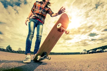 Rolgordijnen Young lady with skateboard © Dudarev Mikhail