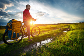 Obraz premium Hiker with bike