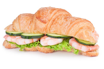 croissant stuffed with shrimps, cucumber and lettuce
