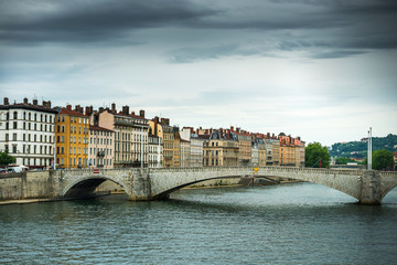 Fototapeta premium view from Sona river, Lyon, France