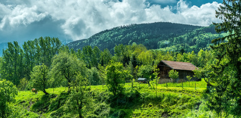 Fototapeta na wymiar wonderful landscape with village in mountains