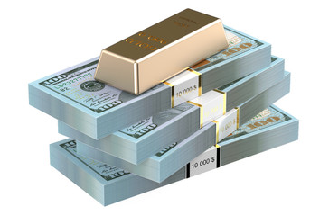 Packs of Dollars and gold bar