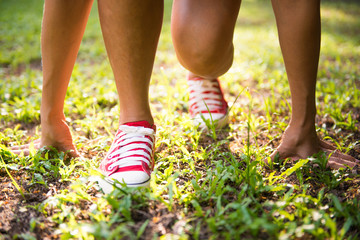 girl preparation to run in park