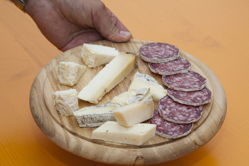 Mixed cheese platter and salami