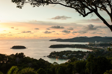 Phuket view point with color of the sunset,  Thailand