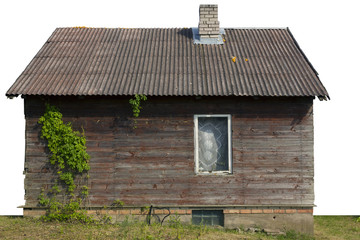 Rural shed with one window and wild grapes
