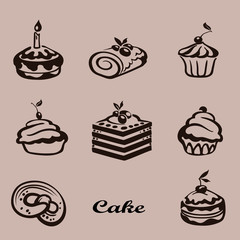 Set of sweet cake with fruit