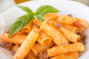 Tomato pasta with beef meat, Italian Cuisine 