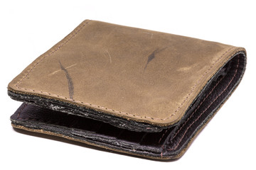 Handmade leather wallet on white background