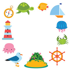 Vector marine frame with isolated nautical elements