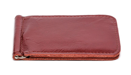 Handmade leather wallet on white background