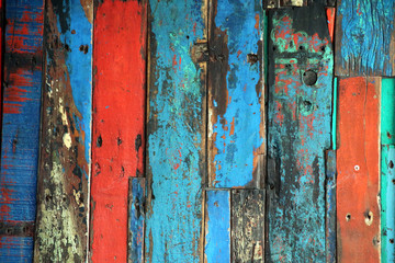 Brightly Colored Panels of Weathered Wooden Boards