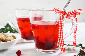 Winter cranberry tea on the boards