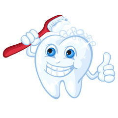 Cute cartoon tooth and toothbrush