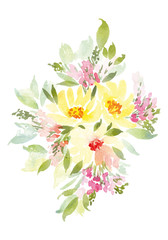 Watercolor greeting card flowers. Watercolor greeting card flowers. Handmade. Congratulations.