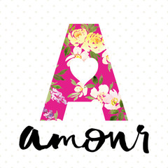 Style College. Flower pattern. Amour. Watercolor.