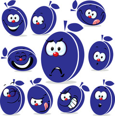  plum icon cartoon with funny faces isolated on white