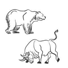 bull and bear financial doodle icons