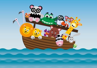 zwierzęta,arka.lew,panda,żyrafa,zebra,miś,krokodyl,statek,ptaki,flaming,królik,ślimak,pingwin, © monikakosz